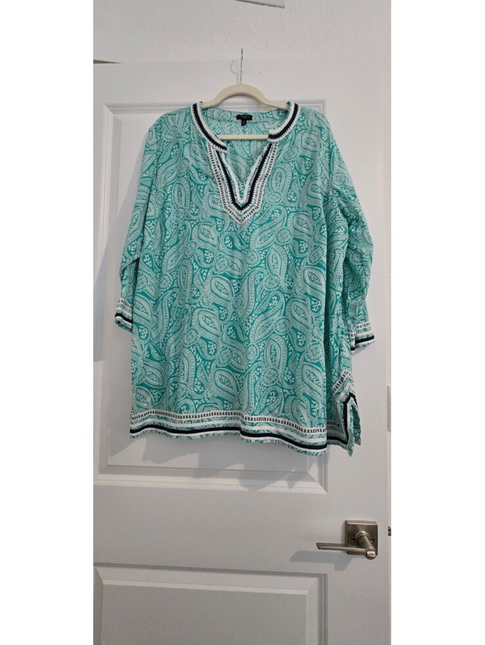 Talbots Women's 2X Paisley Print Tunic with Embroidered Trim
